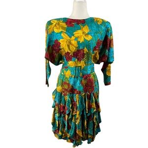 Vtg Gillian 90’s silk Ruffled Hem Belted 100% Silk Dress sz 10